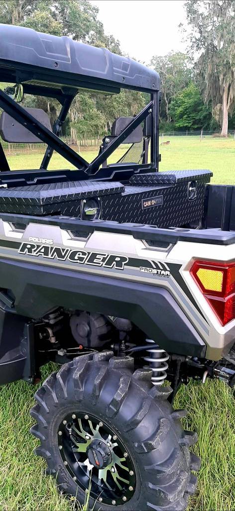 Upgraded Dual UTV Cargo Bed Tool Holder – 4-Position Carrier Mounting Kit For Polaris Ranger & General – Fits Round Bed Anchor Holes, No Drilling